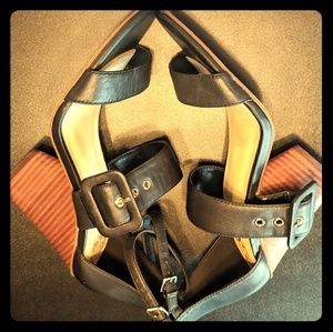 Black block heels with straps